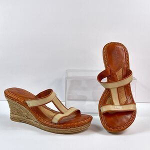 Born Drilles Sandals Womens Size 7 38 Leather Wedge Espadrille Shoes Slide W7893